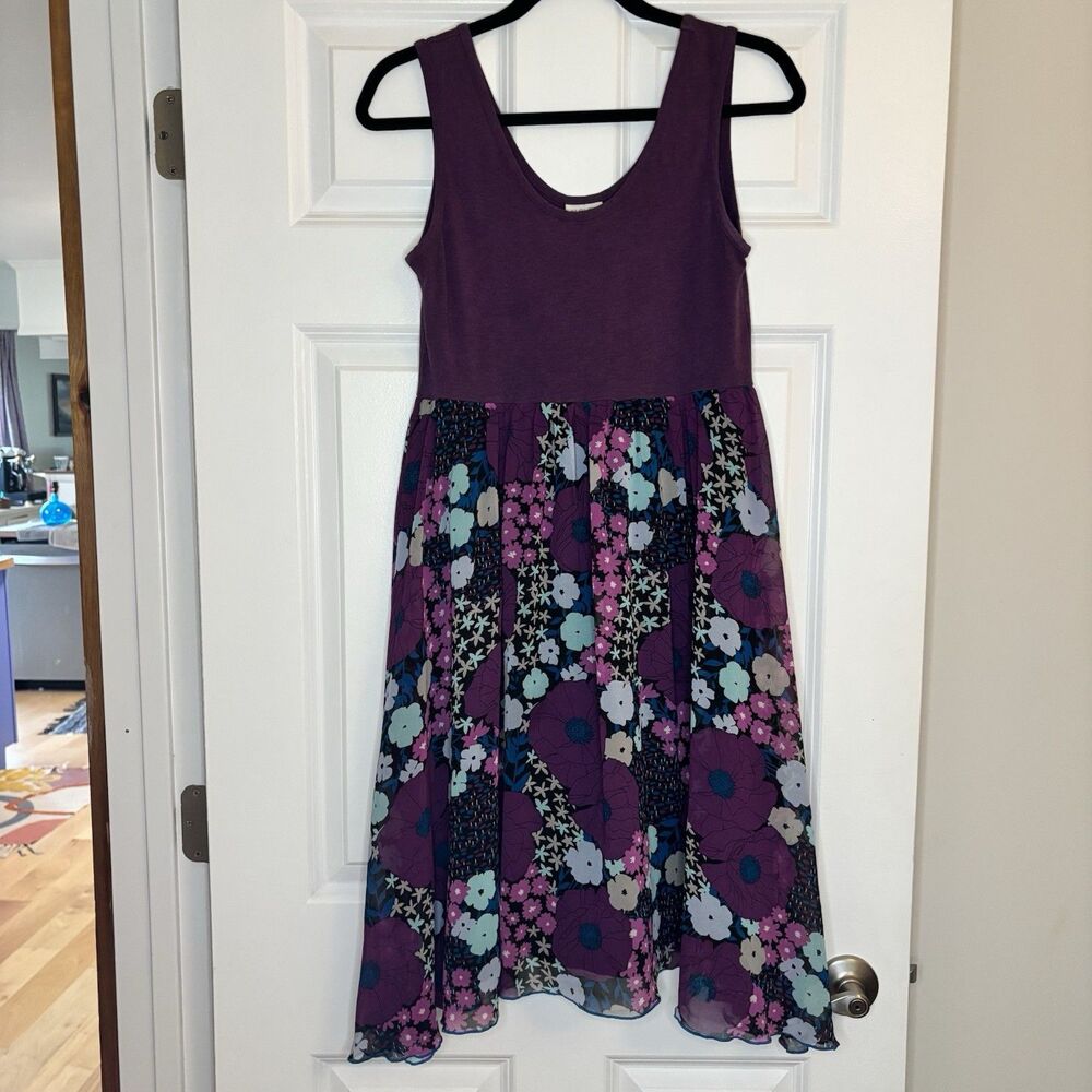 Matilda Jane Womens Purple Floral Mixed Media Midi Dress Size